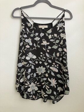 LOFT Dark Gray Floral Spaghetti-Strap Flowy Camisole Top